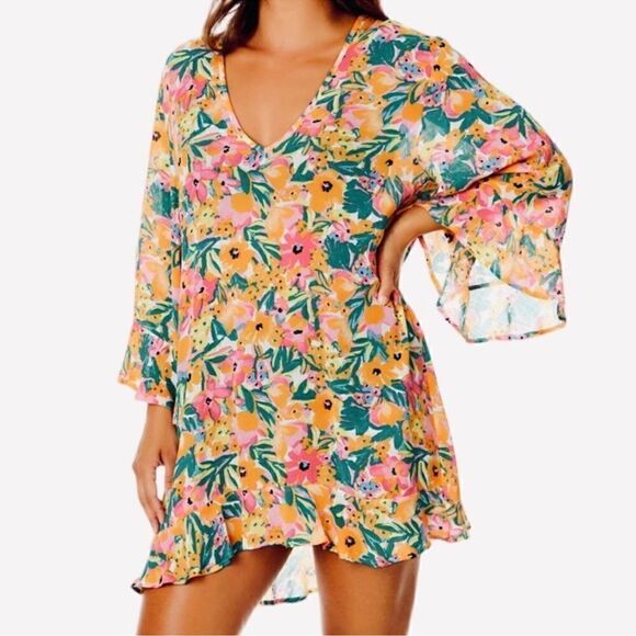 Anne Cole Women’s Limited Edition Flounce V-Neck Floral Tunic Cover-Up XS/S NWOT - Picture 2 of 4